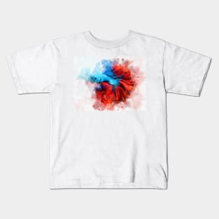 Blue Betta Fish with Red Tail watercolor Kids T-Shirt